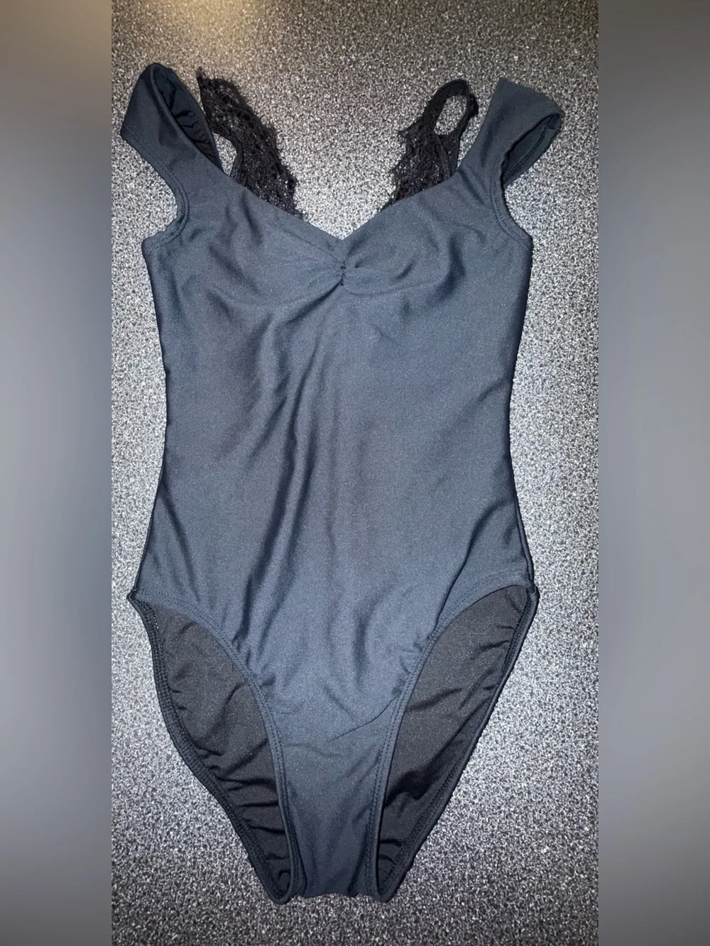 Black Lace-Trim Kids Dance Leotard